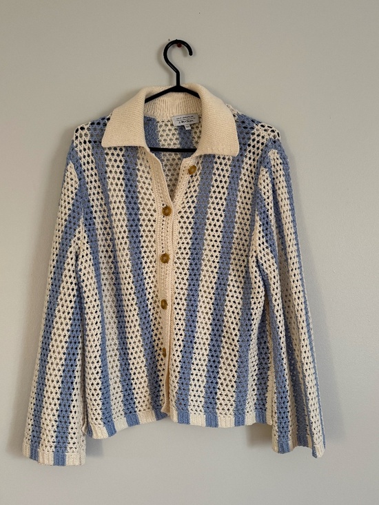 & Other Stories Sweaters - & Other Stories Cream and Light Blue Crochet Cardigan